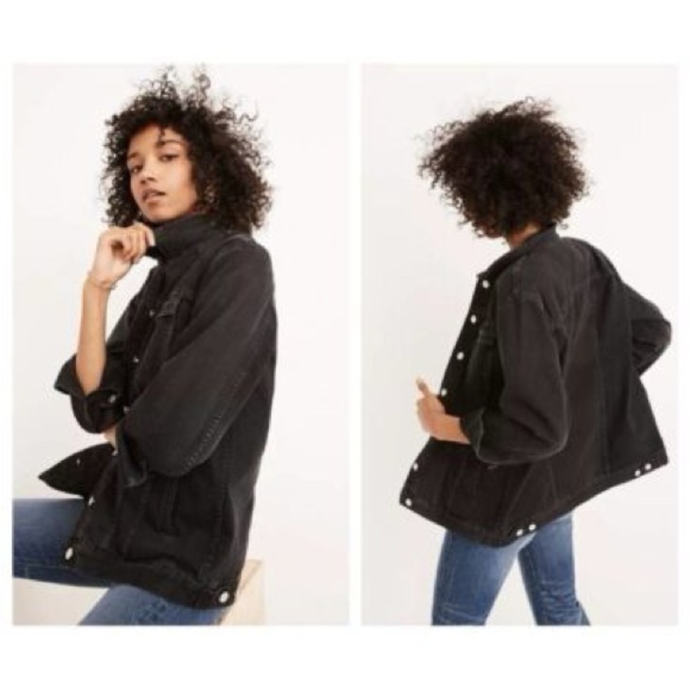 Madewell oversized jean jacket black lunar wash size medium G7501